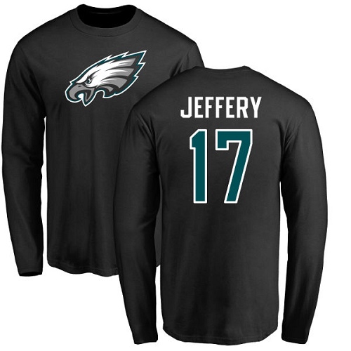 Men Philadelphia Eagles #17 Alshon Jeffery Black Name and Number Logo Long Sleeve NFL T Shirt->nfl t-shirts->Sports Accessory